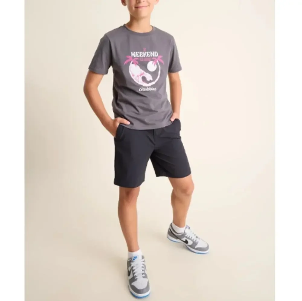 NEW CHUBBIES Boys Steel Grey The 70's Sun, Palm & Wave Pullover T-Shirt Size L